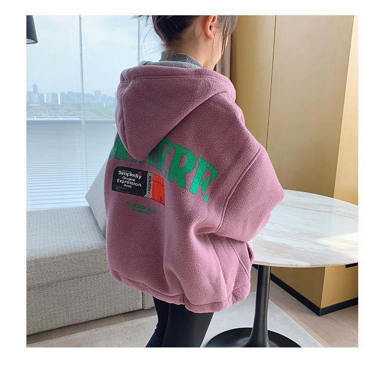 Product Introduction of Áo khoác có mũ trùm đầu Nhồi Bông cho bé gái, quần áo thu đông 2024, dành cho trẻ em Trung Bình và lớn, áo len có dây kéo lông cừu dày, áo Cardigan ấm áp cho trẻ em 16