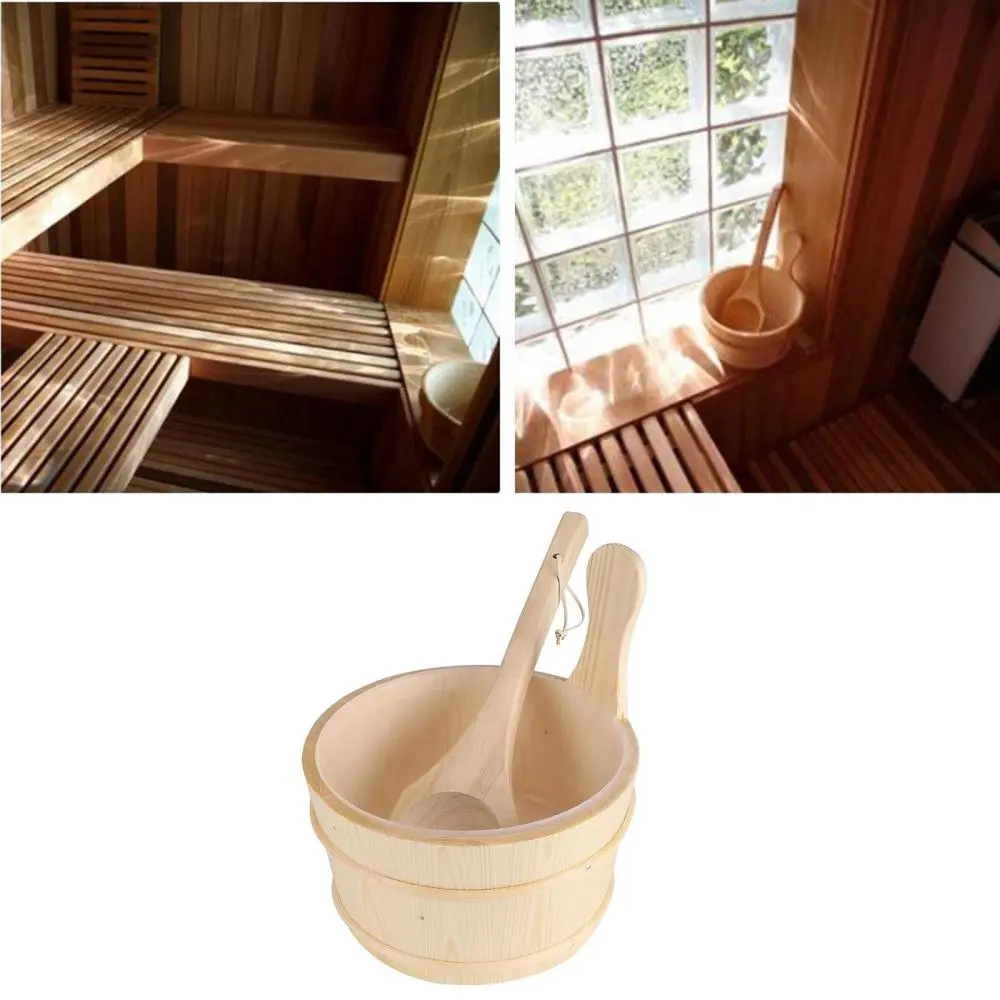 4L Wooden Sauna Bucket and Ladle Spa Accessory,Made Of High Quality Pine Beautiful Classy Design