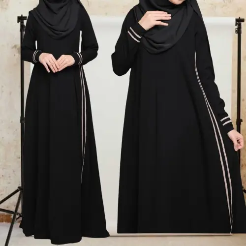 ABAYA RIYAD LIST SAMPING JETBLACK GRADE A COUPLE DEWASA S M L XL XXL & ANAK 2 TAHUN - 14 TAHUN ALKHATIB COLLECTION