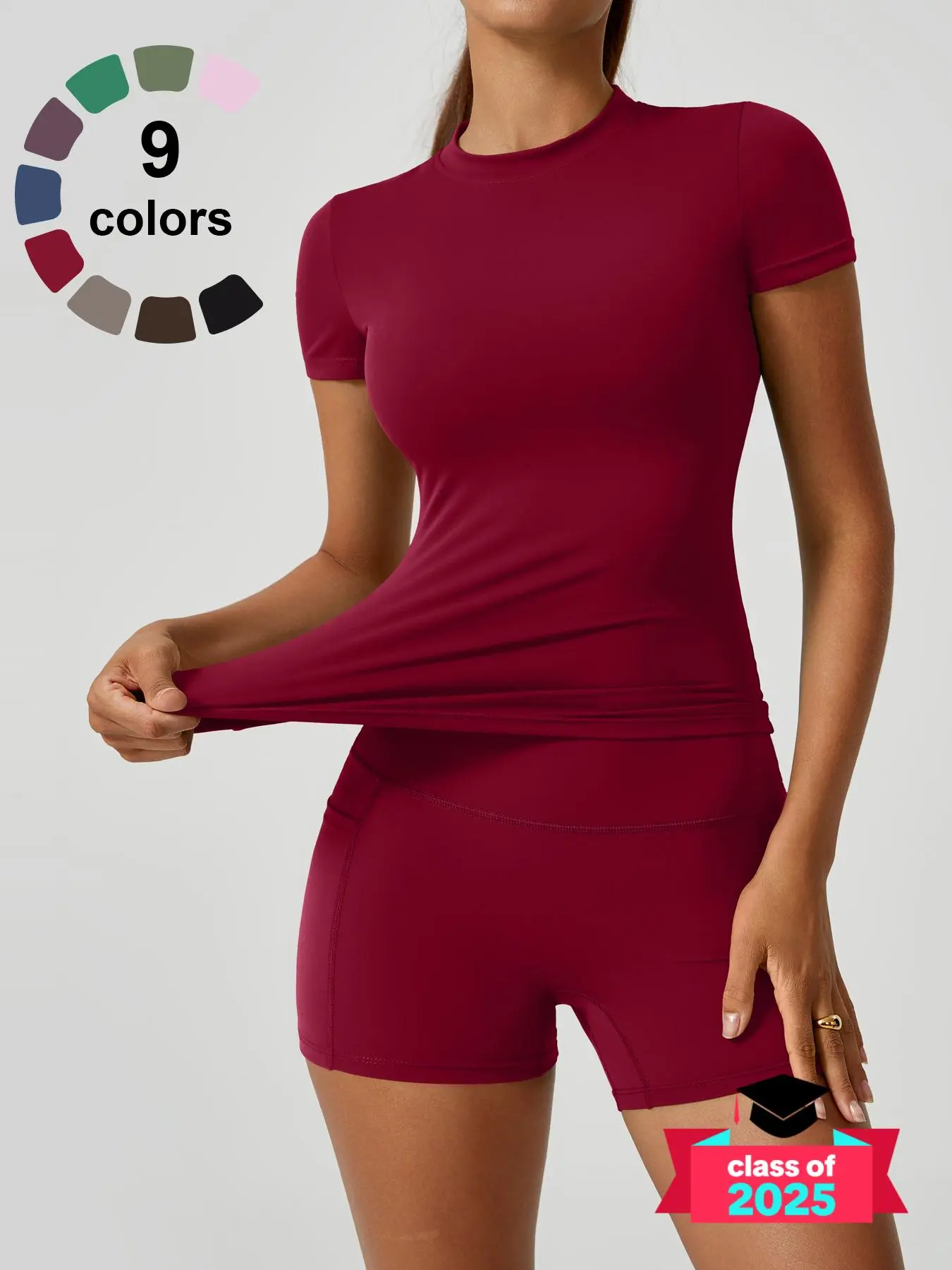 Two-Piece Set Women's Solid Tee & High Waist Shorts Sportswear Set, Casual Sporty Short Sleeve T-Shirt & Skinny Shorts, Ladies Summer Sportswear for Gym Workout Running, Activewear