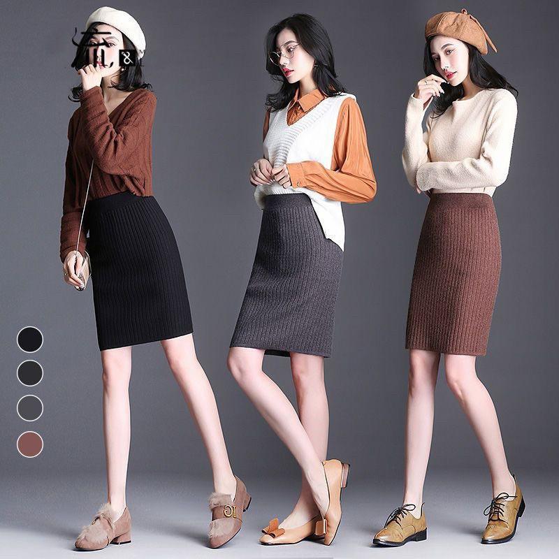  Chân váy len dáng ngắn xẻ tà chât mềm mịn 