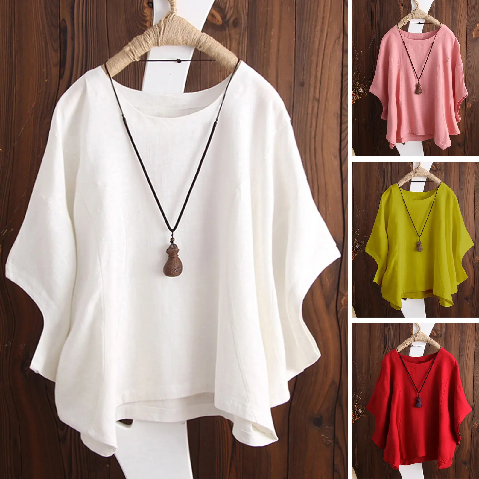 Yuabefi-O-Neck Batwing Sleeve Loose Fit Women Blouse Women Solid Color Loose Pullover Top Female Clothing