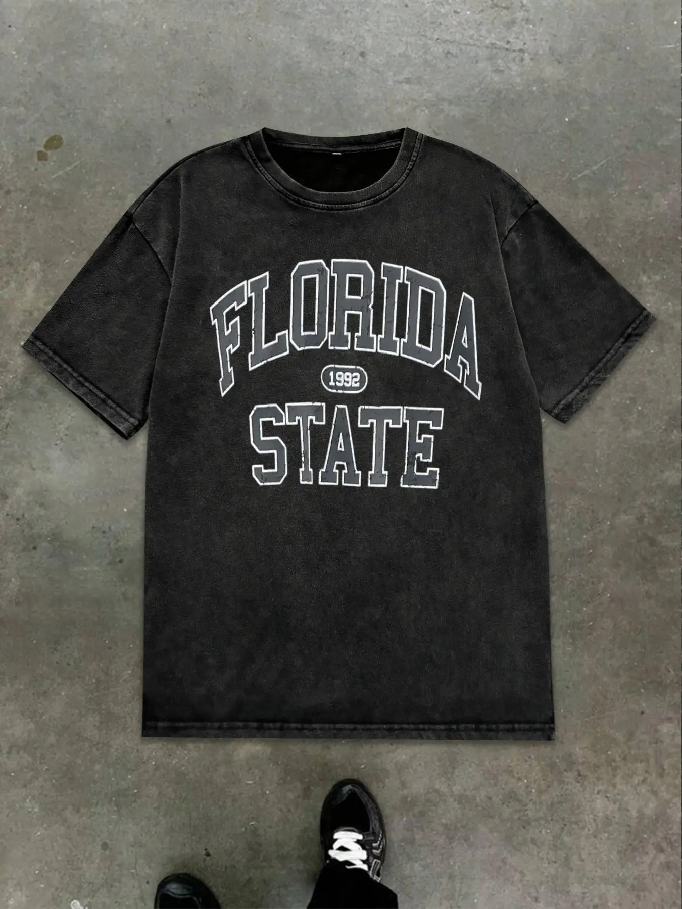 Men's "Florida State" Print Distressed Short Sleeve T-Shirt, Loose Casual Comfy Tee for Summer, Men's Top for Daily Wear, Crewneck, Cotton