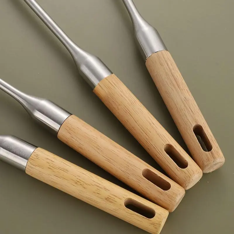Stainless Steel Cooking Utensil Set with Wooden Handle, 6 Counts/set Including Ladle & Spatula & Large Skimmer & Rice Spoon & Pasta Fork & Slotted Spatula, Kitchen Utensils Set for Home Dining Room 8