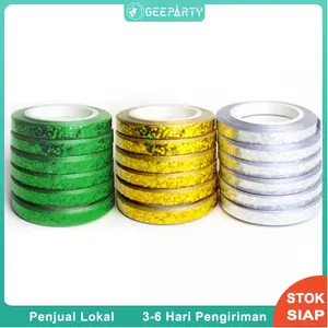 10m Laser Pita Ribbon Balon Rope Serut Hijau Emas Perak