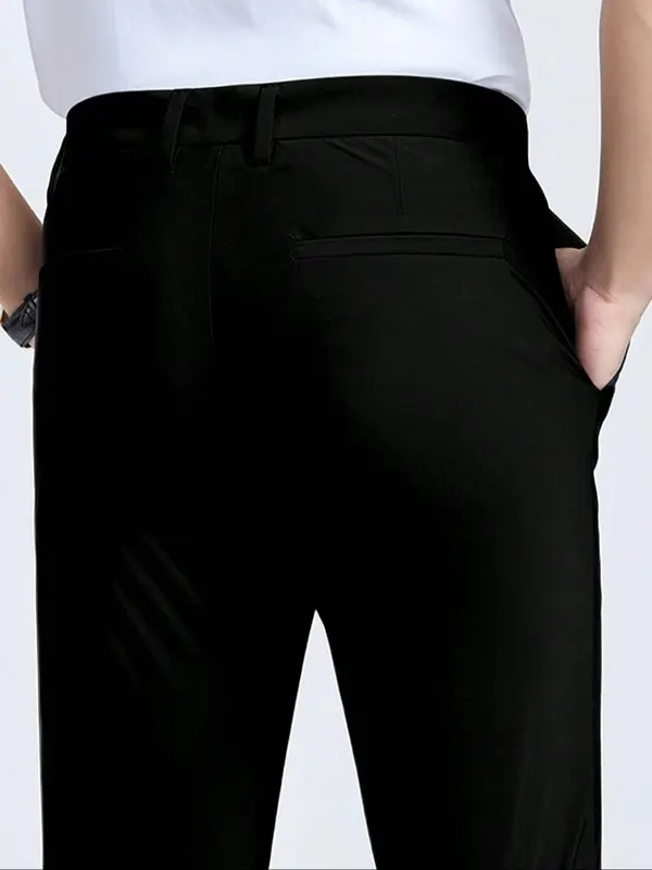 Men's Solid Color Straight Leg Pants, Regular Fit Business Formal Comfy Pants for Work Office, Men's Trousers for All Seasons, Menswear 4