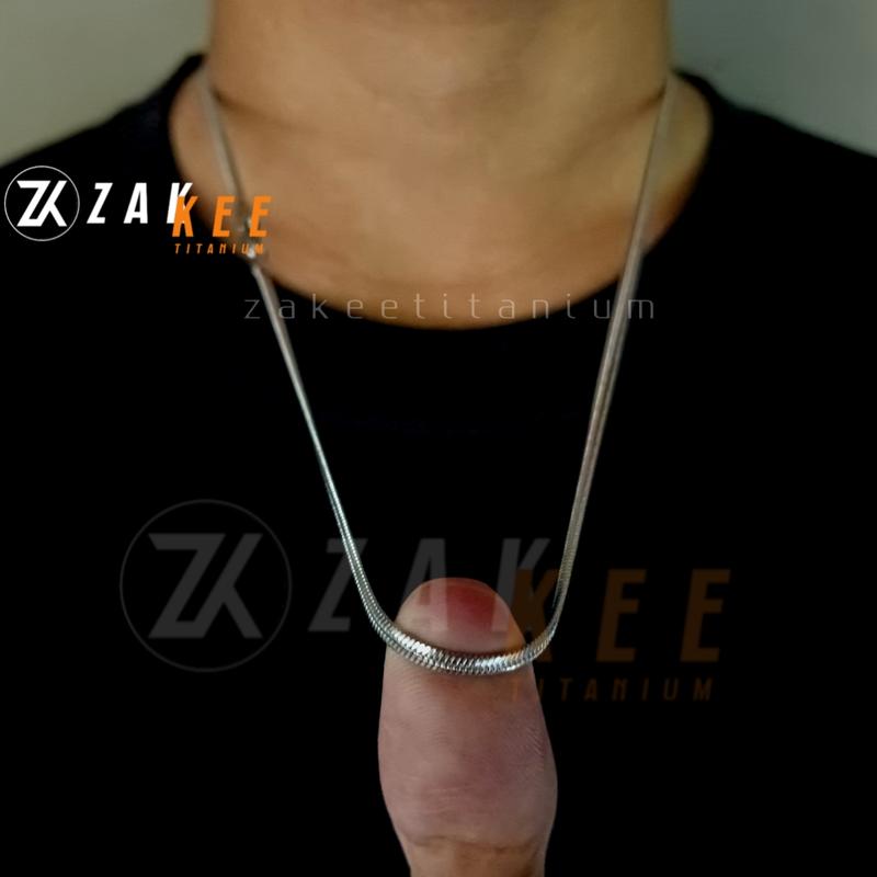 Kalung Titanium Pria Wanita Anti Karat Silver Belut Gepeng Pipih Silver Aksesoris Cowok Cewek Stainless 1