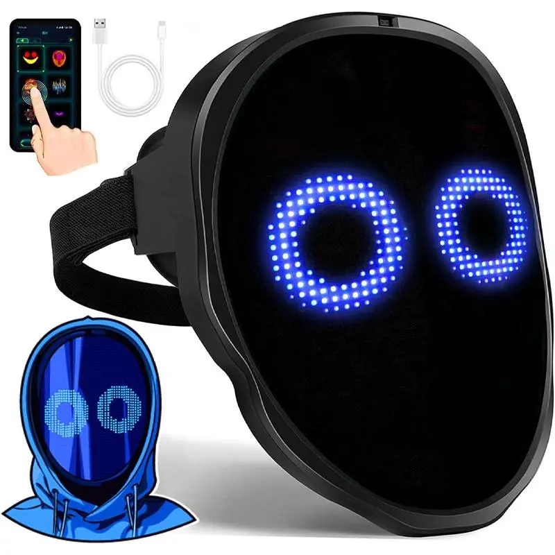 LED Light Up Mask, Rechargeable Bluetooth-compatible Programmable LED Mask, Digital Luminous Mask for Costume, Cosplay, Party, Festival