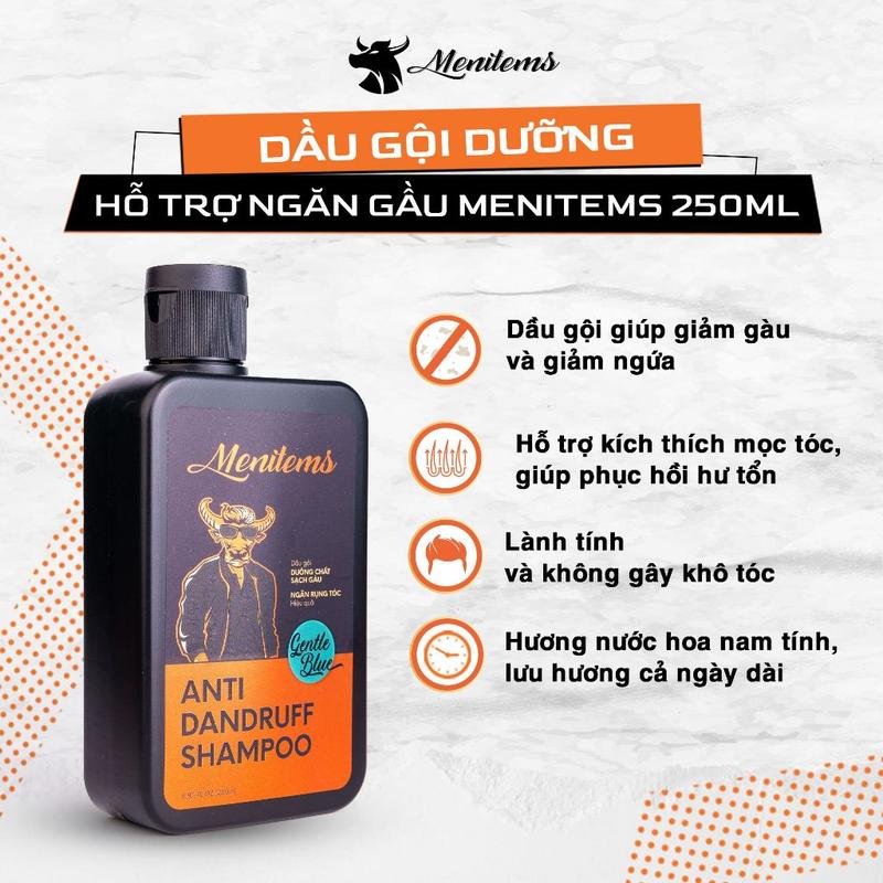  Dầu Gội Dưỡng Ngăn Gầu Menitems Anti Dandruff Shampoo - Gentle Blue 250g 