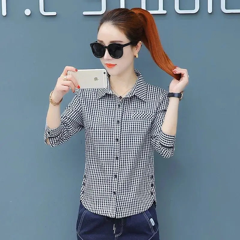 Áo Sơ Mi Sọc, Dáng Ôm, Dài Tay, Phong Cách Hàn Quốc Và Phương Tây, Dành Cho Nữ, Áo Sơ Mi Cơ Sở, Quần Áo Nữ, Hàng Mới Về Mùa Xuân Và Mùa Thu, 2024 4