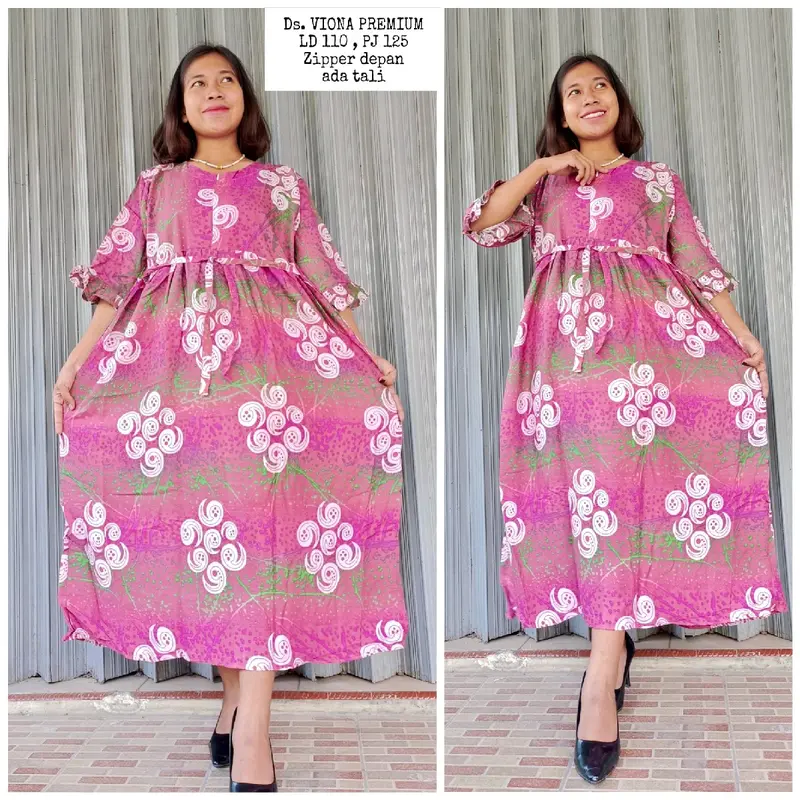 daster viona lengan 3/4 bahan rotari busui friendly Zipper depan 3