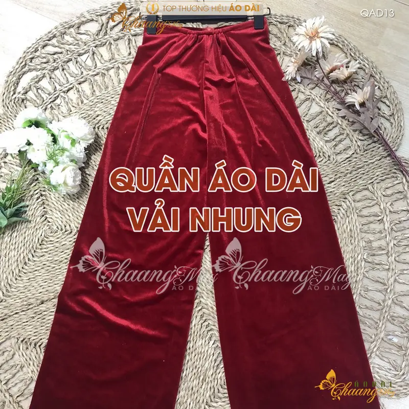 Quần mặc áo dài Nhung cách tân nữ truyền thống CHAANG may sẵn QAD13 quần màu đỏ đen vàng dự tiệc cưới lễ tết đẹp Women 4