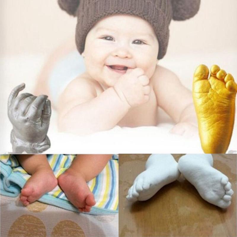 Bộ dụng cụ đúc thạch cao in hình tay và chân em bé 3D, in tay, dấu chân, quà lưu niệm, 2 mảnh, màu vàng và Màu bạc 2