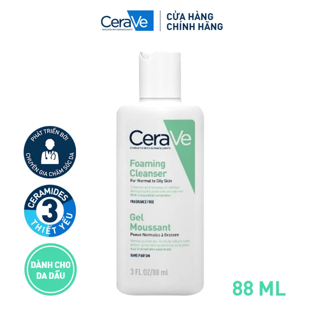 [DEAL HOT] Sữa rửa mặt giúp làm sạch sâu dành cho da dầu Cerave Foaming Facial Cleanser 88ml, tạo bọt làm sạch sâu dịu nhẹ và cung cấp độ ẩm cho da. Chăm sóc da_Sữa rửa mặt_Skincare cho Nam và Nữ_Cleansing | BigBuy360 - bigbuy360.vn