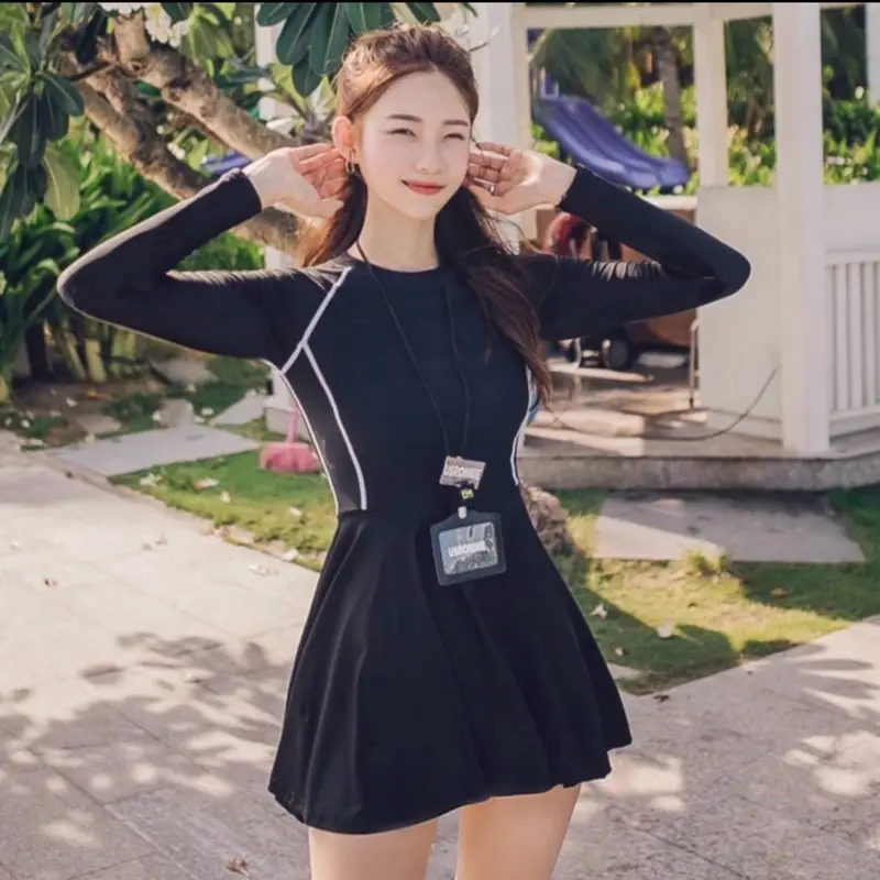(Size M/L/XL) Đồ bơi, bikini hai mảnh dáng váy kín đáo dây kéo lưng có quần BẢO HỘ bikiniMe R49 Nữ Women Màu Đen 7