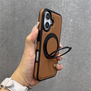 Compatible 16 Phone Case Rotating Magnetic Stand iPhone 16 Pro Max Leather 15/14 High-end Feel j3D50-02