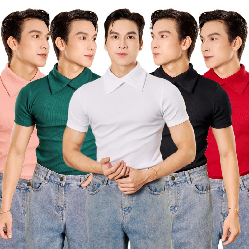 Áo Thun Cổ Cao Phối Kiểu Nam Tay Ngắn Form Body Thun Gân Cao Cấp Thương Hiệu Mr Twins Menswear Cộc Tay Có Cổ