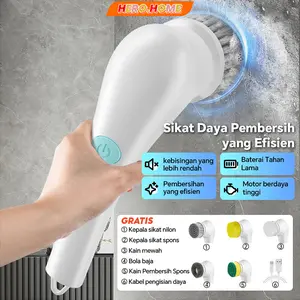Sikat Pembersih Listrik Tanpa Kabel Genggam 5-in-1 Sikat Pembersih Tahan Air Sepenuhnya Otomatis untuk Penggunaan di Rumah