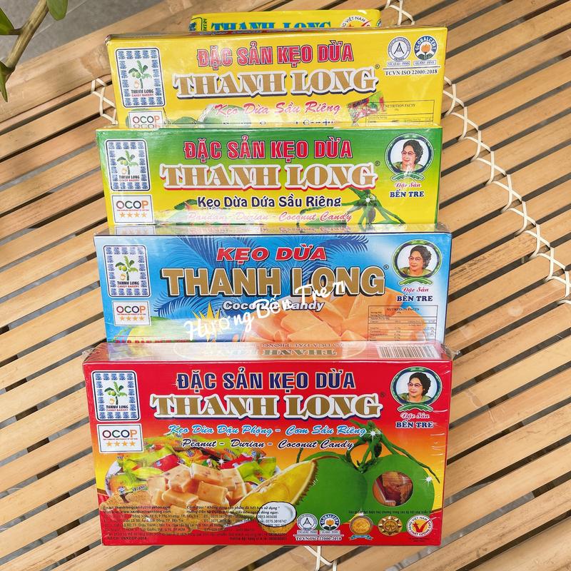 Compo 4 hộp Kẹo Dừa Thanh Long - Hộp 400gr - Vị lá dứa, sầu riêng, truyền thống, đậu phộng Food Ăn Vặt