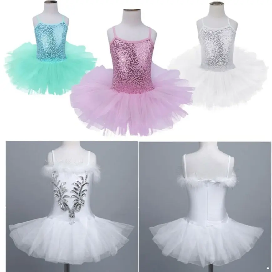 Trang Phục Múa Ba Lê Cho Bé Gái, Faux Fur Sequins Váy Tutu Thiên Nga, Với Găng Tay Hở Ngón Và Bộ Kẹp Tóc, inlzdz