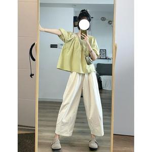 เสื้อยืดแขนสั้นสีเขียวมิ้นต์สำหรับผู้หญิง เสื้อหลวมไหล่ข้างหนึ่ง ใหม่