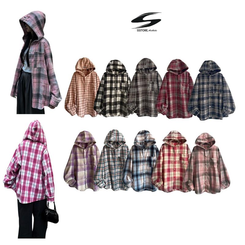 Áo Sơ Mi Flannel Tay Dài Caro Có Nón Tag Dessuu Form Nam Nữ Unisex_SSSTore ( nỉ dạ ) Shirt