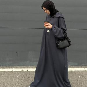 Pakaian Sweater, Gaya Muslim, Warna Pepejal, Bertudung, Longgar, Lengan Panjang, DM174