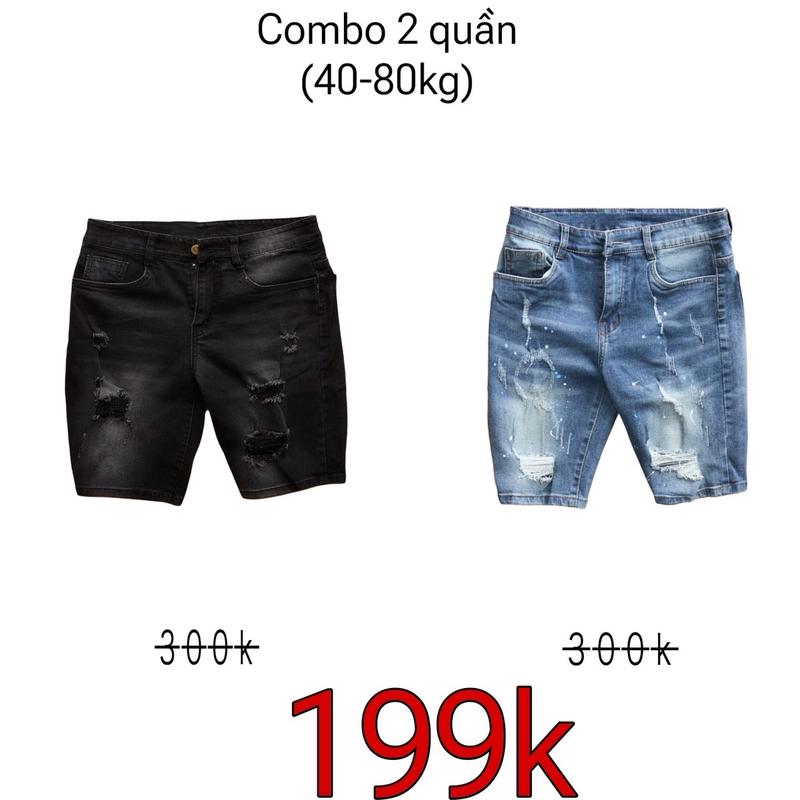 COMBO 2 Quần Short Jean Nam rách đủ size 40~80kg chất jean cotton co dãn 4 chiều form đẹp trẻ trung năng động hình thật tự chụp Menswear Pants  Có Túi quần jeans quan _ quannam  giare