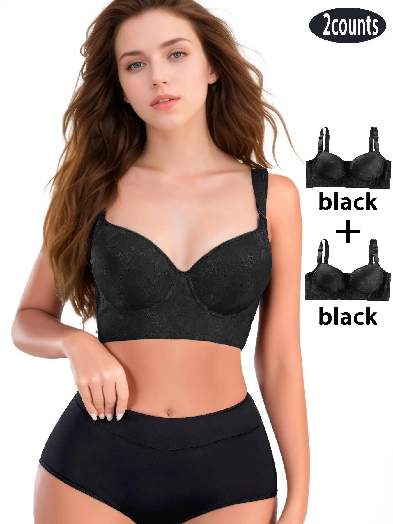 Plus Size Solid Underwire Bra, Push Up Adjustable Strap Bra, Women's Lingerie for All Seasons