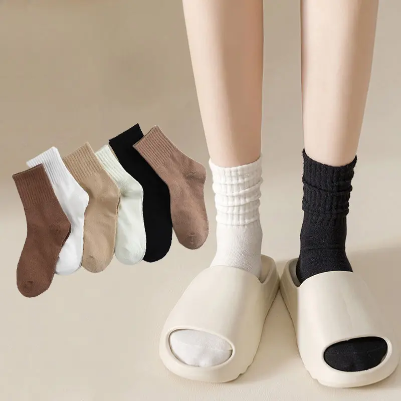 SS25 Tất Thể Thao Cotton Nguyên Chất, Thoáng Khí, Màu Trơn, Thời Trang Hàn Quốc, JK Menswear