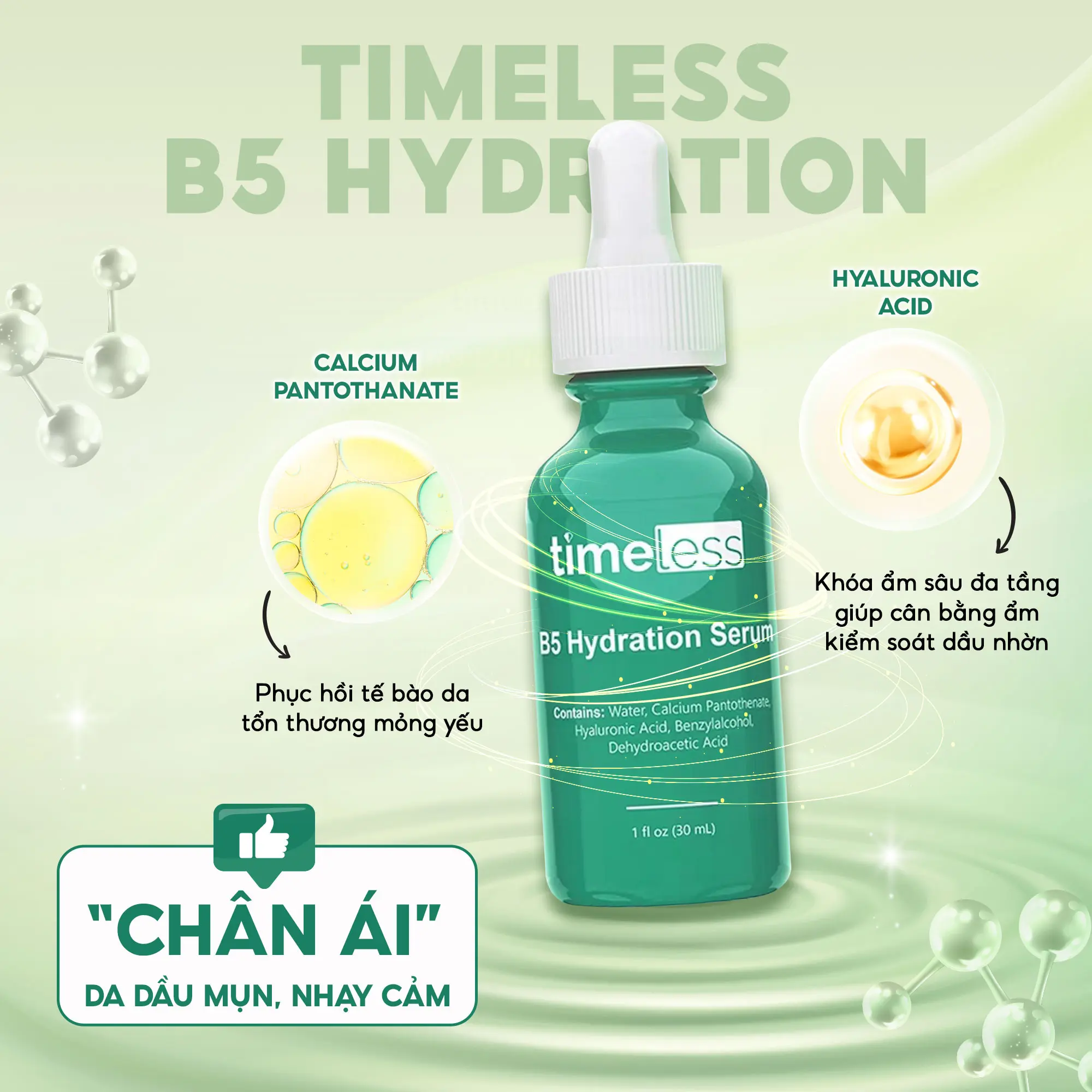 【hàng thật】Serum Cấp Ẩm Phục Hồi Da Timeless Vitamin B5 30ml