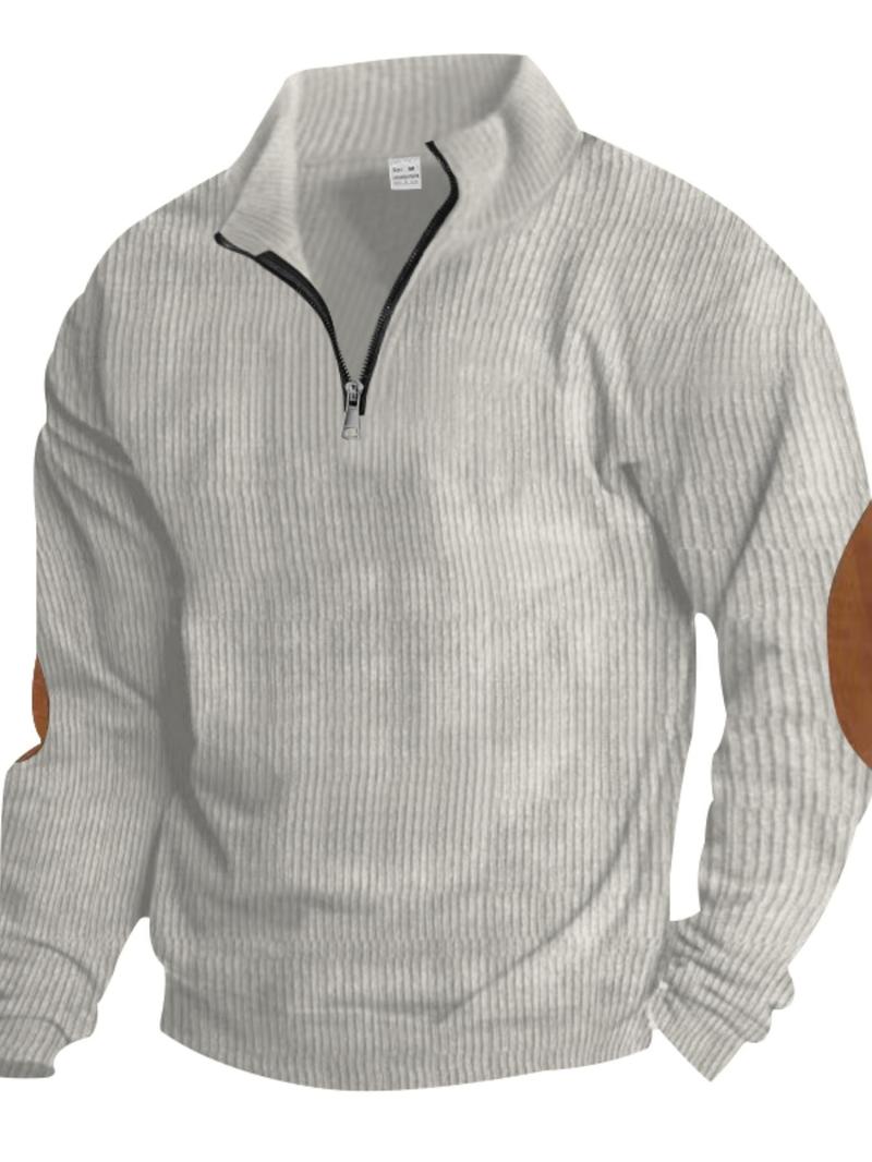 Product Introduction of Men's Solid Quarter Zip Collar Sweatshirt, Regular Fit Casual Long Sleeve Pullover for Fall & Winter, Men's Clothes for Daily Wear 5