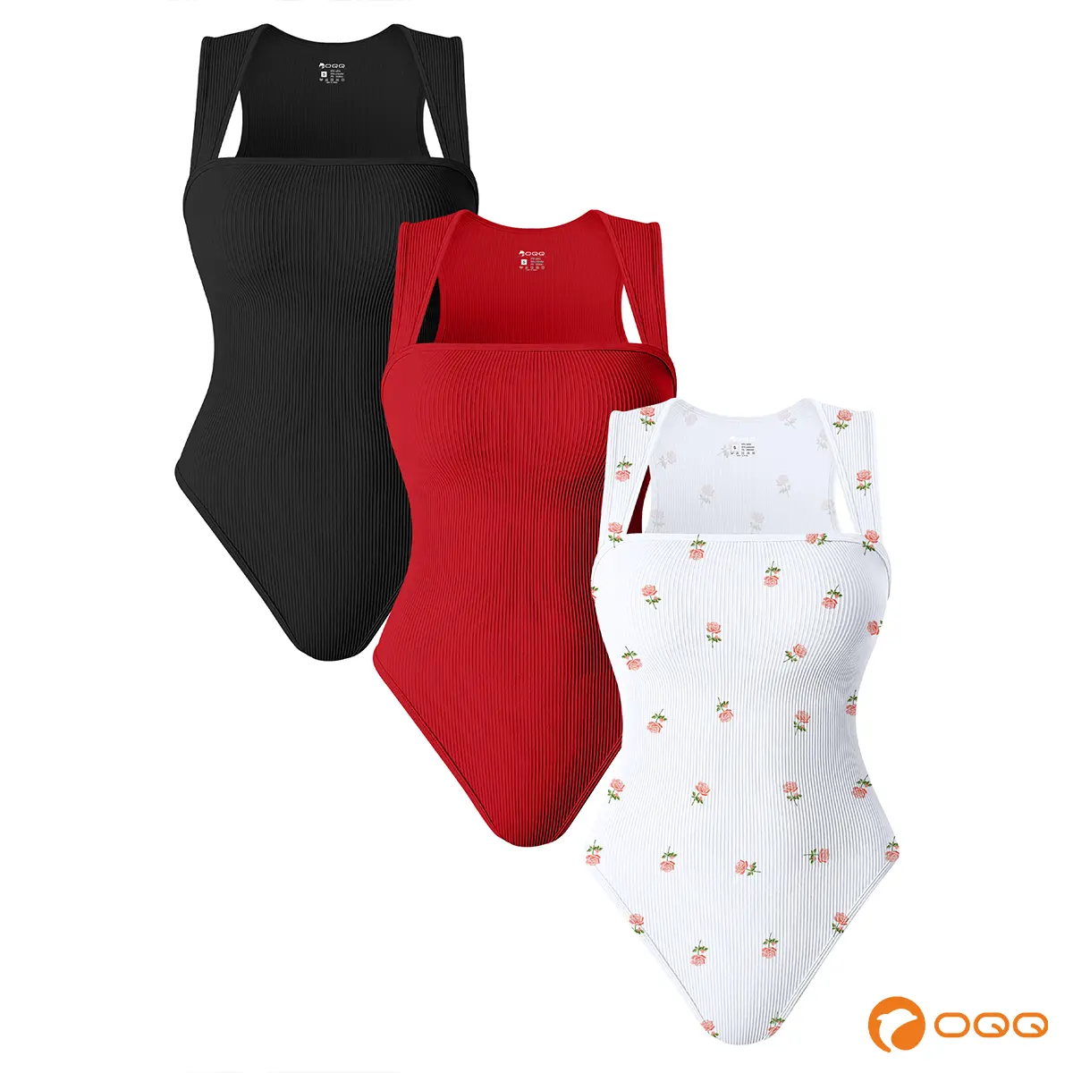 Womenswear 3 Piece Bodysuits Stretchy Underwear Sexy Ribbed Square Neck Sleeveless Stretchy Tank Tops Bodysuits Soft Lady