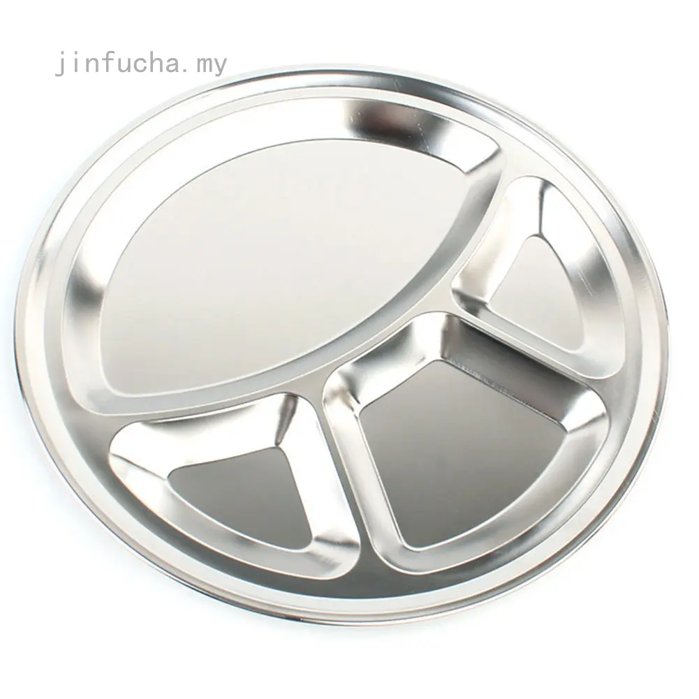 Round Stainless Steel 4 Compartments Plate 35 cm Indian Thali Base Plate