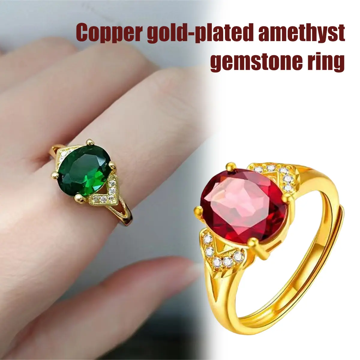 Cincin Bersalut Emas, Gaya Korea, Cincin Delima Boleh Laras, Cincin Boleh Alih Wanita, Cincin Bertatah Garnet, 17 Gaya Tersedia, Sesuai sebagai Hadiah Hari Jadi, untuk Wanita
