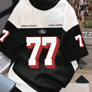 Summer New Trendy High Street Crew Neck T-Shirt for Women with Patchwork Letter Print Casual Short Sleeve T-Shirt Women's Polyester Top