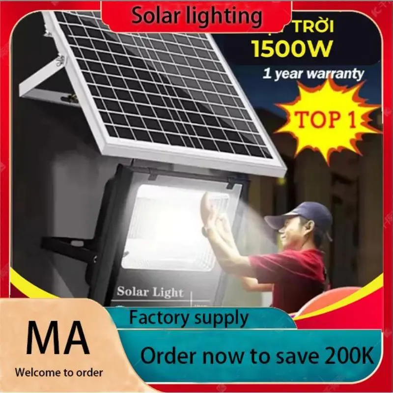 Đèn pha LED năng lượng mặt trời 1500W Chip năng lượng mặt trời Led siêu sáng IP68 chống nước Bảo hành 2 năm, Dây 5M Đèn năng lượng mặt trời 15000mAh siêu sáng cho ngoài trời và trong nhà đèn  năng  lượng  5000w  chính  hãng