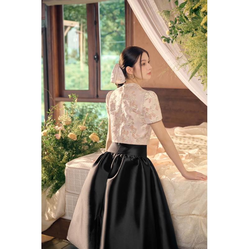 CÉLESTE - Set Váy Gấm Hoạ Tiết Hoa Nổi Cổ Tàu Đính Nơ Joyce Set 4