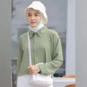 Kemeja Wanita  Crop /Hanin Crop/ Kemeja Crinkle Wanita airflow cantik Kancing Atasan Top  Panjang  Linen  Oversize  Nyaman  Baju Baju