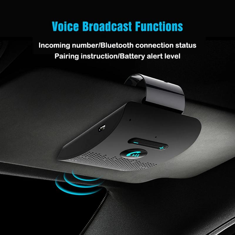 Bluetooth 5.0 Handsfree Car Kit Hifi Speaker 2W Wireless Audio Receiver MP3 Music Player Noise Cancelling Sun Visor Clip 1