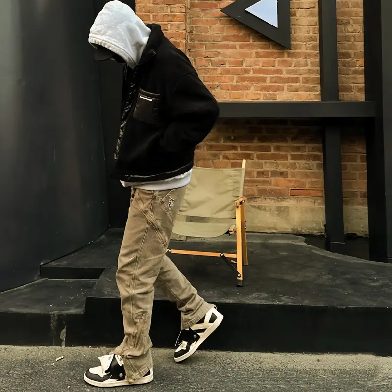 [Hàng Sẵn] Quần Kaki Nâu Phối Khoá Kéo HipHop Phong Cách Đường Phố Pants Menswear 2