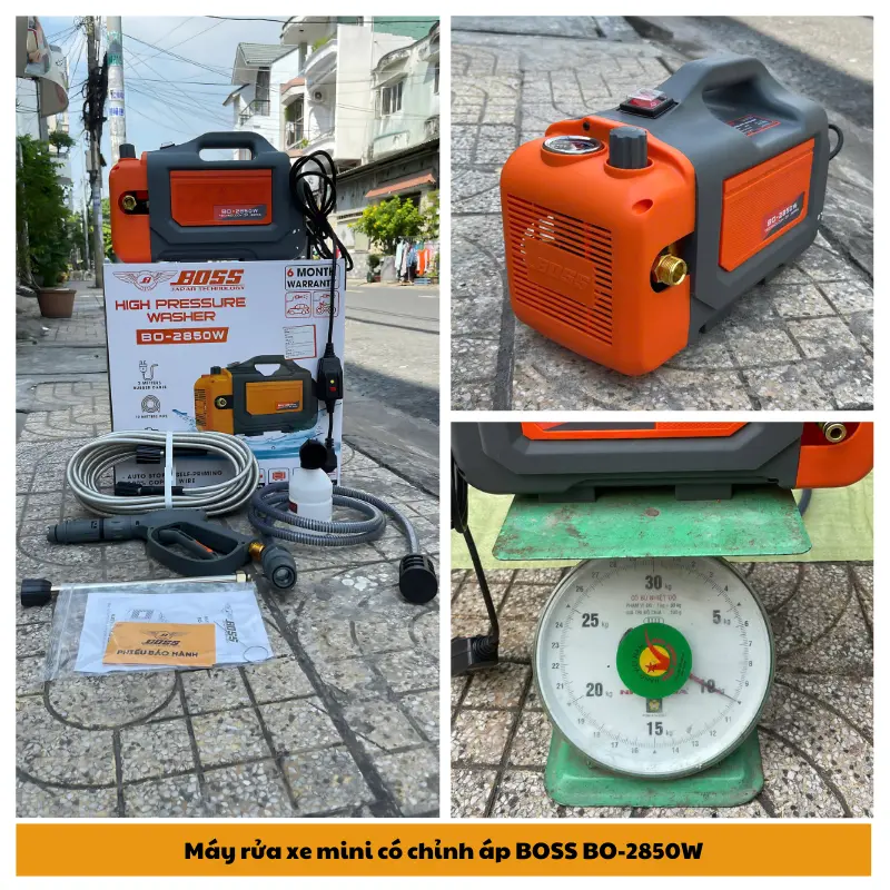 Máy rửa xe gia đình BOSS Model BO-2850W, công suất 2850W, áp mạnh 180 bar, mô tơ lõi đồng, chống giật 1