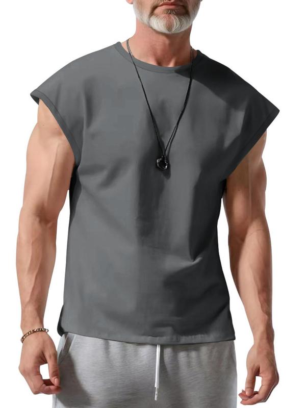 Men's Solid Round Neck Sleeveless Tee, Loose Casual Crew Neck Tank Top for Summer, Fashion Men's Clothes for Daily Wear 7
