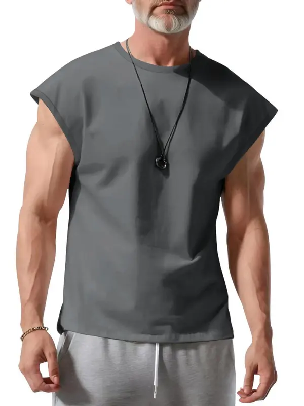 Men's Solid Round Neck Sleeveless Tee, Loose Casual Crew Neck Tank Top for Summer, Fashion Men's Clothes for Daily Wear 7