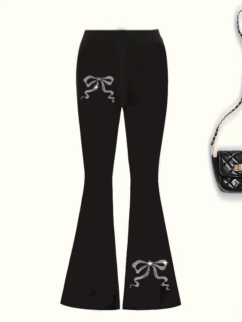 Product Introduction of Girl's Bow Print Flare Leg Pants, Casual Comfy Bell Bottom Trousers for Daily Wear, Girls Clothes, Kawaii Stuff, Kids Bottoms for All Seasons 12