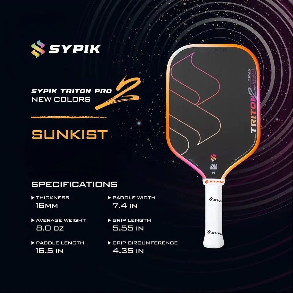 Vợt Pickleball SyPik Triton Pro Sport -2025, Tay cầm ergonomically, Chất liệu Cacbon T700, Trọng lượng 8oz Cán Vợt vợt  pickleball