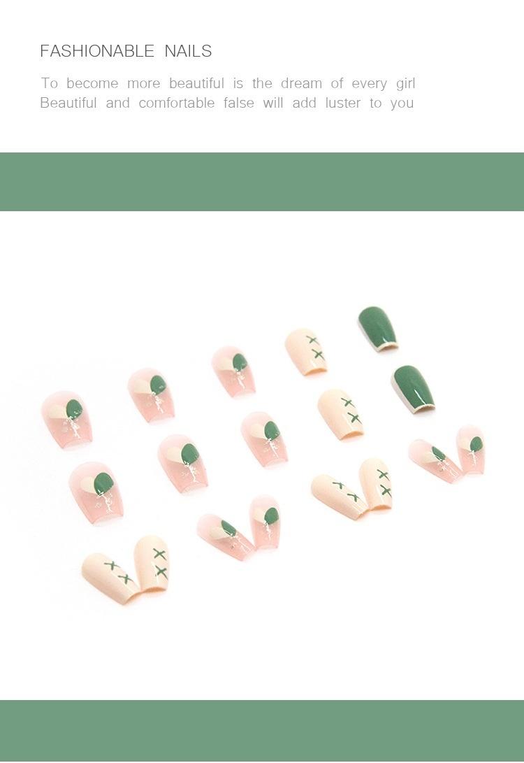 Product Introduction of Mid-Length Ballet Nail Ice Transparent Pink Creamy Green Color Matching Nail Sticker Wear Nail Wholesale Finished Product 24 Pieces Nails 37