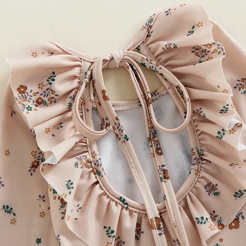 Đồ Bơi Mùa Hè Cho Bé Gái, In Hoa, Áo Jumpsuit Quần Dài Tay Áo Có Bèo Nhún Thích Hợp Cho Đồ Bơi, Đồ Đi Biển, Đồ Tắm 7