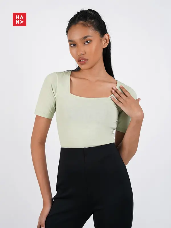 Hana Fashion - Martina Basic Kaos T-Shirt Baju Polos Square Neck Gaya Korea Kaos Wanita Bahan Jersey Stretch Premium - TS177 Oversize Kerah 6