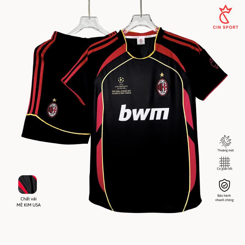 TOP QUẦN ÁO BÓNG ĐÁ RETRO ACM 2007 MÀU ĐEN CHẤT VẢI MÈ KIM USA CAO CẤP LOGO THÊU VIỀN MAY THOÁNG KHÍ. CIN SPORT TRANG PHỤC ÁO ĐÁ BANH RETRO Nam Nữ Nam